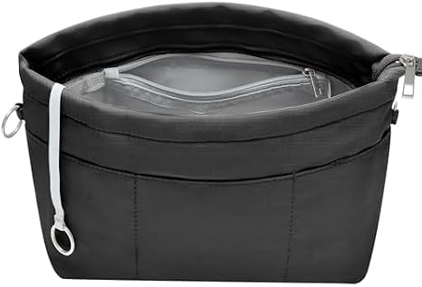 HyFanStr Handbags Organiser Nylon Pocket Organiser Bag Organiser Bag Inside Pockets for Handbags with Key Chain Black