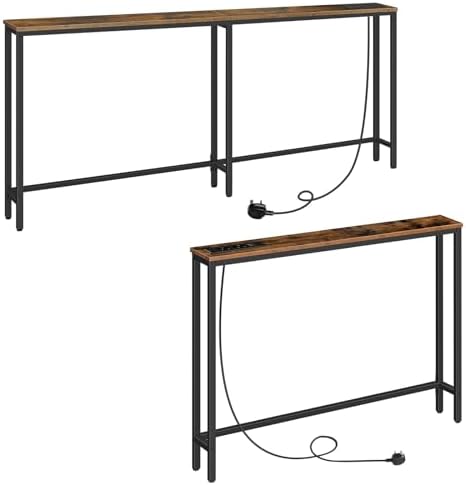 HOOBRO Console Table and Console Table Bundle, Hallway Table with USB Ports and Power Outlets, Behind Sofa Table Narrow for Hallway, Entryway, Foyer, Living Room, EBF51KXG01-EBF185KXG01