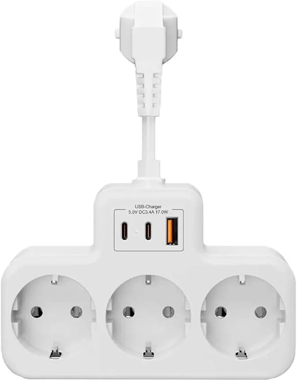 Çoklu Kablolu Priz Çoğaltıcı Priz Dönüştürücü 1USB 2Type C Girişli Yüksek Akım Korumalı Fiş, Masaüstü Duvar Tipi, 3680W 1050 Joule