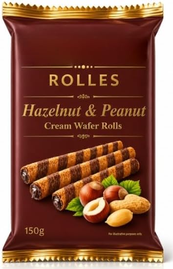 Rolles Hazelnut & Peanut Cream Wafer Rolls 150g (Pack Of 2) Delicious And Tasty "A symphony of flavors" For All Occasions