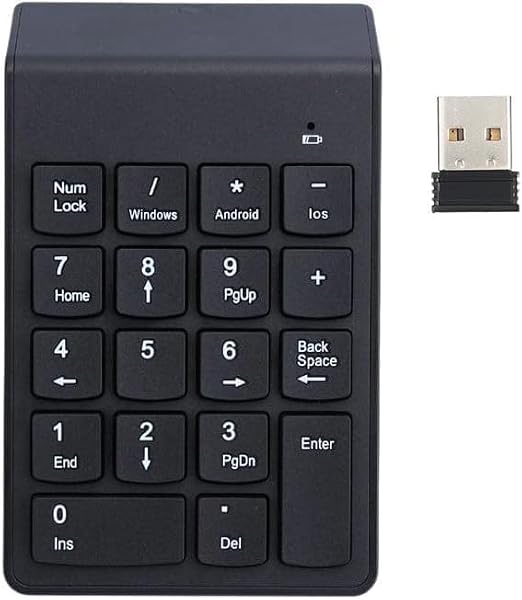 Siyah USB Kablosuz Numerik Klavye Keypad, USB Alıcılı Sayısal Tuş Takımı, PC Laptop Notebook İçin Kablosuz NumPad, Ev Ofis Muhasebe Kullanımına Uygun