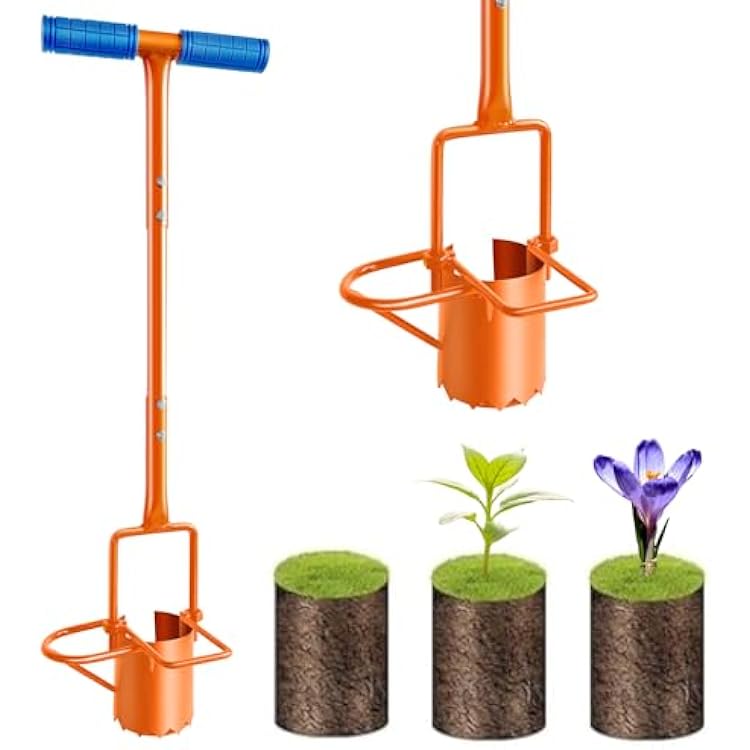 glorousamc Bulb Planter, Weeder, Sod Plugger, Flower Planting, Soil Sampler-5-IN-1 Lawn Tool and Garden Tool - Enhanced Bottom Edge for Easier Penetration, 33.5 InchA