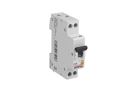 DEBFLEX - 20A Phase + Neutral 3KA Circuit Breaker - Short Circuit Module - NF Certified - Electrical Panel Installation - Grey