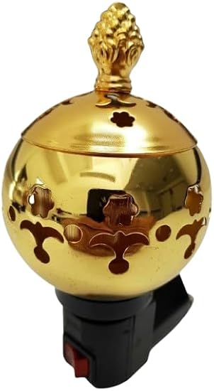 Electric Metal Incense Burner Bakhoor Suitable for Arabian Oud Wood Chips Bukhur Oudh Powder -UK Plug- (D0 - Gold)