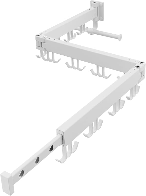 JOOM Wall Mounted Clothes Drying Rack for Laundry Foldable Clothes Airer with Hooks,Indoor Outdoor Saving Space for Balcony Bathroom Bedroom,White,3-Fold