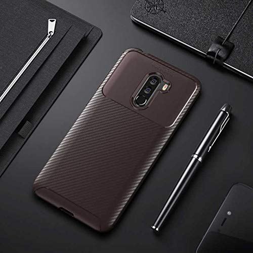Spia Xiaomi Pocophone F1 Case Brown Carbon Silicone Original Flexible Thin Improved Durable Anti-Shock Protector New Generation Design Xiaomi Pocophone F1, Brown