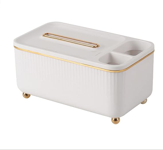 Square Tissue Box Cover - Cube Tissue Box Holder with Organizer, Decorative Tissue Box for Living Room Vanity Night Stand Desk Office -22X12x11cm,White [Energy Class A]