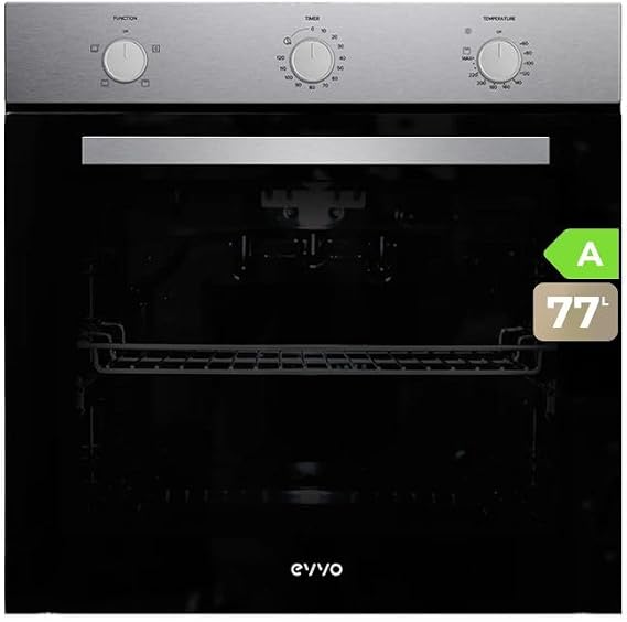EVVO H10 Inox – Electric Recessed Oven of 72L, Energy Efficiency A, 4 Cooking Programs with Grill, Triple Glazing Door and Timer. Stainless Steel Interlocking Oven for Kitchen [Energy Class A]