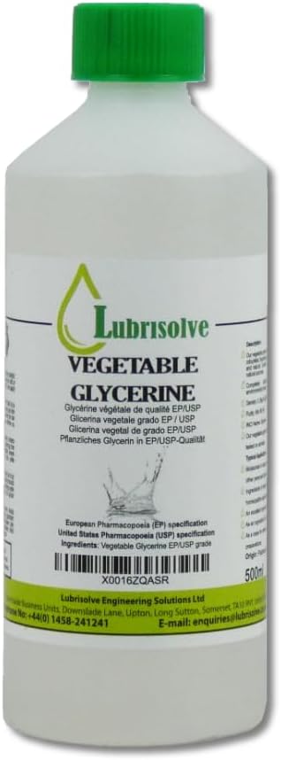 Lubrisolve 500ml Vegetable Glycerine EP/USP Grade, NON-GMO, Odourless & Colourless 500ml