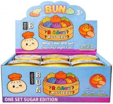 Squishy Bun Rainbow Mystery Dumpling in Steamer Basket, Fidget Toy, 8.5cm, Ages 3+ one sent at random, will you get the rainbow one