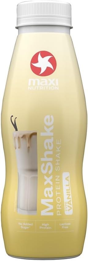MaxiNutrition MaxShake Protein Milkshake Vanilla, 12 x 330 ml, Creamy Protein Shake for Travel, 25 g Protein, Low Fat and Low Carb, Lactose-Free, No Artificial Flavours