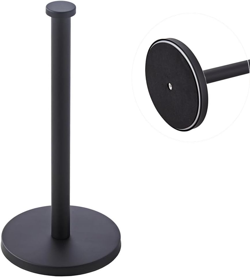 Kitchen Roll Holder, Free Standing Paper Towel Holder Stand for Kitchen Rolls, Modern Kitchen Countertop Organizer Fits Most Size Paper Roll Black
