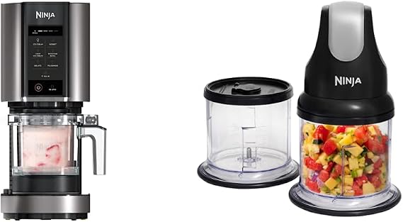 Ninja Ice Cream Maker [NC300UK] Ice Cream, Gelato, Milkshake, Sorbet, Smoothie Bowls, 7 Programs, Black/Silver & Ninja Professional Chopper [NJ1002UKBK] Stackable, 200W, Black