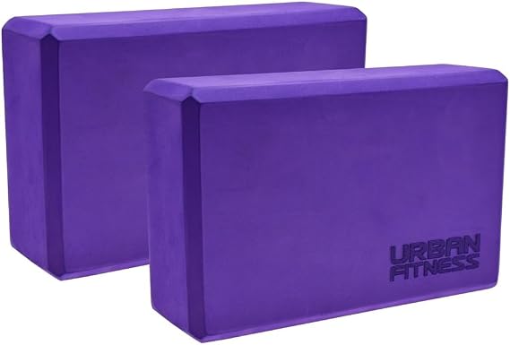 Urban Fitness Yoga Brick Pair, High-Density EVA Foam Set of 2 Yoga Blocks for Stretching, Pilates, Support, Balance, Stability, Flexibility, Posture, Core Strength, Home Gym Accessory, Purple