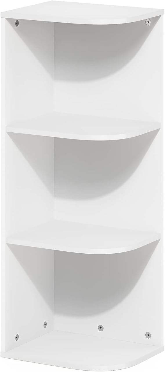 Furinno Corner Shelf Pasir Series 3-Tier, W 12 x D 9.3 x H 31.5 inches 30.5 x 23.6 x 80 cm, White, 21177WH