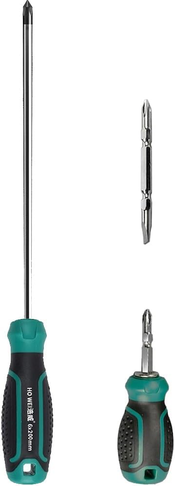 8" Long Phillips Screwdriver and Short Screwdriver - Slotted & Cross Head 2 in 1, Soft Ergonomic Grip | Magnetic Tip - PH2 / SL6