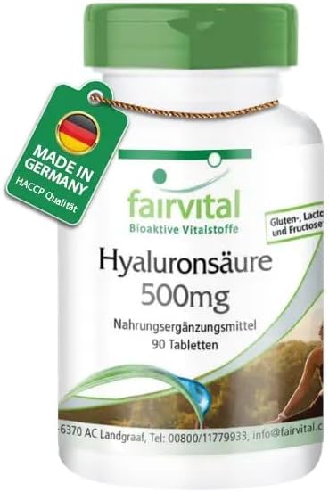 fairvital Hyaluronic Acid 500 mg 90 Tablets with Zinc for Skin Hair and Bones High Dose Vegan Made in Germany