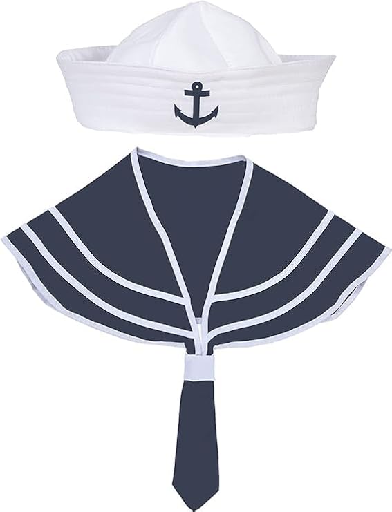 jokeshop Sailor Hat & Scarf Set Women Men Navy Unisex Nautical Navy Fancy Dress Accessory Instant Kit