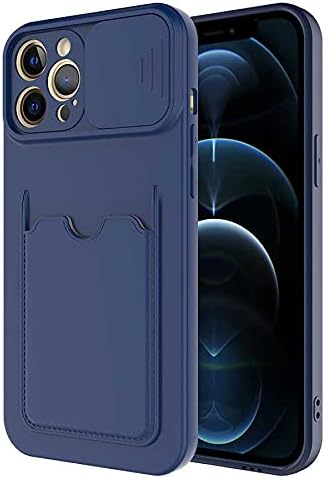 Aksesuarcim Apple iPhone 12 Pro Max ile Uyumlu Silikon Kılıf Mat Renkli Kart Bölmeli Cüzdanlı Kamera Lens Korumalı Kapak Kartix Lacivert