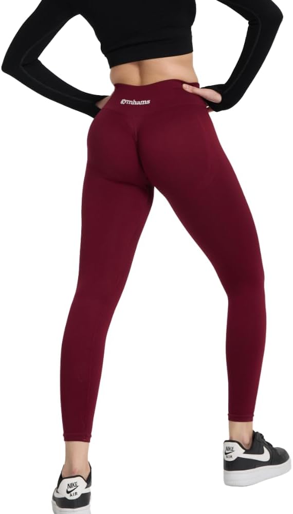 Yüksek Bel Kalça Şekillendirici Spor Tayt, Push Up Etkili, Büzgülü Tasarım, Bordo