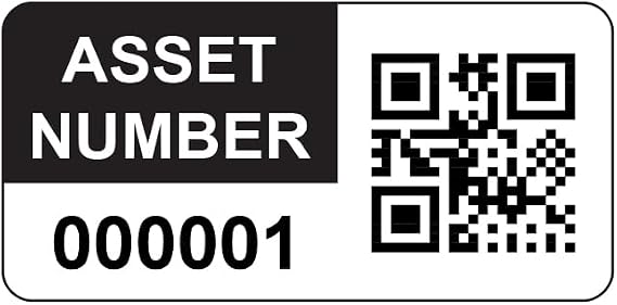 2000 Personalised QR Code Asset Tag Labels Custom Sticker - with Optional Website Linked QR Code - Black 38mm x 20mm Permanent Vinyl Labels - Simple to Customize