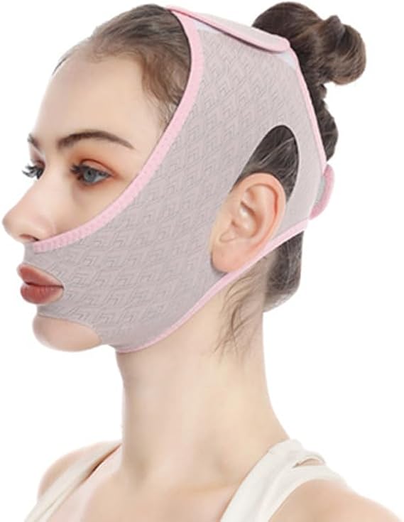 Face Contouring Sleeping Mask Chin Strap, Reusable V Line Lifting Mask,V Line Shaping Face Masks, Face Strap Mask Band,Chin Up Mask Face,Double Chin Strap (Pink)