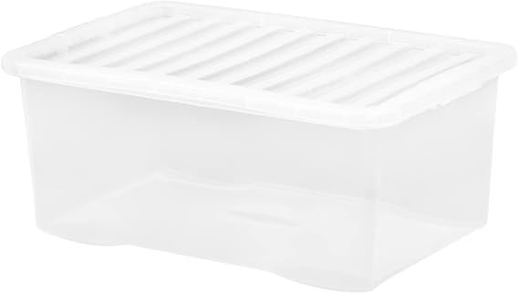 45L Plastic Storage Boxes Crystal Clear Box & Lid Home Office Stackable Nestable (60.00 x 40.00 x 25.00 cm)