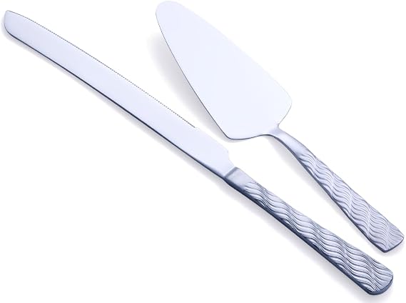 Silver Cake Cutting Set, Stainless Steel Knife and Server Set, Cake Cutter and Cake Cutter Set for Weddings, Birthdays, Parties