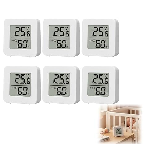 Room Thermometer Indoor, 6PCS Mini Digital Hygrometer Humidity Meter Gauge, Temperature and Humidity Sensor Monitor with LCD Display for Home, Office, Bedroom, Nursery, Greenhouse, Baby
