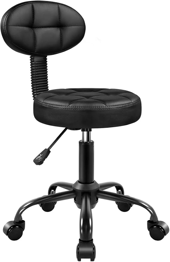 BFTOU Round Stool with Back for Work SPA Shop Home Massage Height Adjustable Swivel Stool Chair on Wheels (Black)