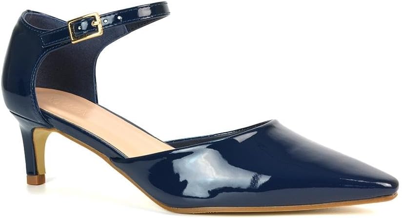 Women's Classic Low Kitten Stiletto Heel Ladies 2 Piece Ankle Strap Court Shoes Size 3-8