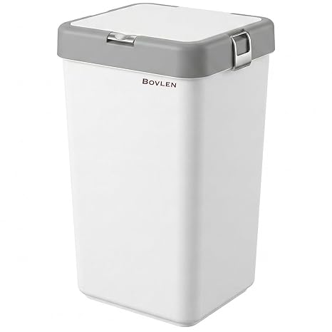40 Litre Tekli Çamaşır Sepeti - Çöp Sepeti - Büyük Boy Çöp Kutusu - Dekoratif Çöp Sepeti - Gri Beyaz - 28x58,5x35 cm (Altın)