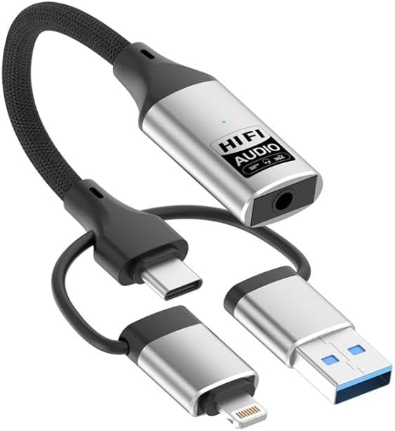 Coverzone Lightning Type-C USB Girişli 3.5mm Hi-Fi Ses Dönüştürücü Adaptör | DAC Çipli Harici Ses Kartı | Kulaklık Mikrofon Destekli | Canlı Yayın Vlog PC Telefon | ZR1206