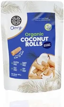 'OORG Organic Coconut Rolls, 100g Packets, Made in Sri Lanka | Vegan, Gluten-Free, Egg-Free, Dairy-Free Soy-Free Non-GMO, Vegetarian, 6 Great Tasting Flavours (3 Packets, Original)