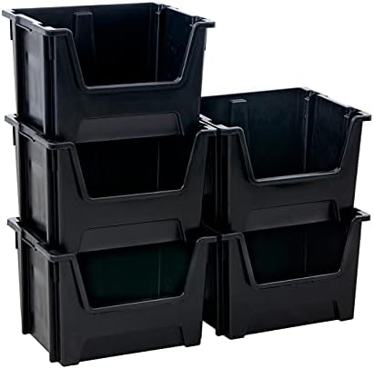 BiGDUG x5 Large Stacking Bins Warehouse Garage Storage 320h x 495w x 390d mm (5 Black)