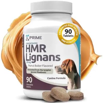 Prime HMR Lignans for Dogs - Enhancer for Overall Wellness, Immune Support for Dogs - Common Spruce Extract Dog Health - Digestion, Coat Care - Peanut Butter Flavor, 90 Tablets, 20mg