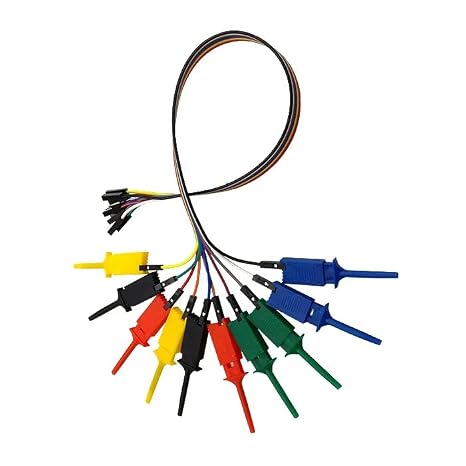 10Pcs 30cm Test Hook Clips Kit with Jumper Wires - Multicolor Spring-Loaded Grabbers for USB Logic Analyzer, Breadboard & Circuit Testing