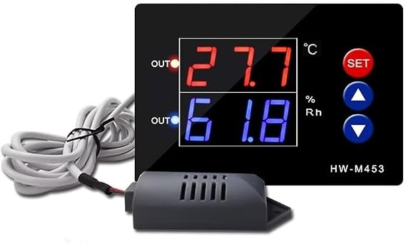 Temperature Humidity Controller with Real Time Digital Readout and Dual Independent Control Channels for HVAC and Automation (HW453-220V)