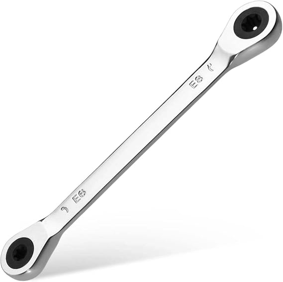 LEONTOOL E-Torx Double Box Ratcheting Wrench E6 E8 72-Tooth Dual Head E-Star Wrench Box End Wrenches with 5-Degree Swing for Tight Spaces, Automotive and Mechanical Repair Tool, CR-V Steel
