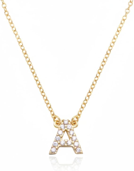 Oak & Luna - 14k ソリッドゴールド A-z イニシャルネックレス ダイヤモンド付き – 上品なダイヤモンドレターネックレス – カスタムファインジュエリーギフト 女性用