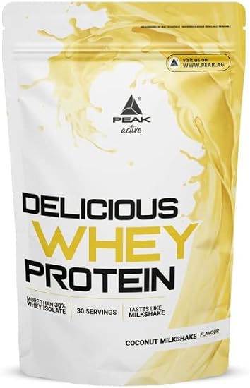 PEAK Delicious Whey Protein - 900g Flavour Coconut Milkshake I 30 Servings I Powder I Protein Source: Whey Protein Concentrate + Isolate I Without Added Sugar I with Digestive Enzyme Lactase