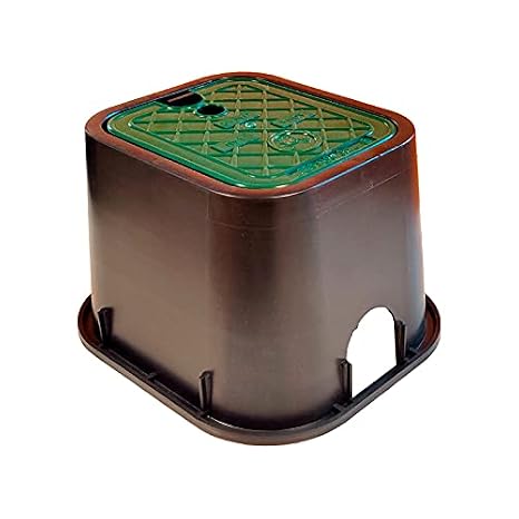 RIEGOPRO Small Square Watering Box for Burial with 2 Outlets. Base 27 x 24 cm – Lid 21 x 18 cm – Height 17 cm. Lid with Swivel Closure. Robust and Resistant