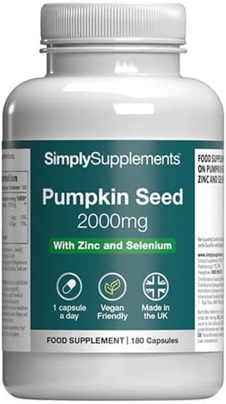Pumpkin Seed 2000mg with Zinc & Selenium | 180 Capsules | 6 Months' Supply