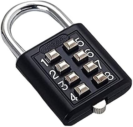 Padlock, Coded Lock, Code Padlock, 8 Digit Password Code Combination Padlock Zinc Alloy Suitcase Luggage Travel Code with Smart Lock Code Key Color: Black Color: One Color Color: Silver