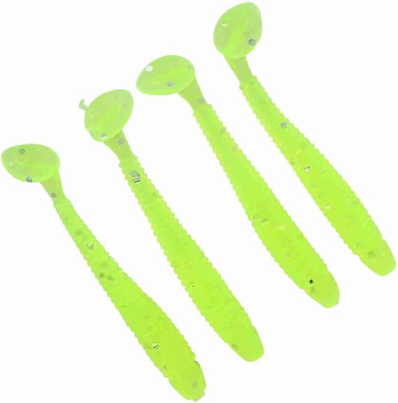 50 PCS 5cm Soft Plastic Fishing Lures, Worm Baits Fish Tackle Accessory, Lightweight and Small Size, Single T-Tail Design, for Fishing Enthusiasts (Fluorescent Green)
