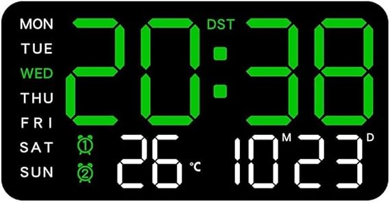 Large Digital Wall Clock with Remote Control LED Large Display Timer with Temperature Date Week Auto DST Adjustable Brightness, Big Wall Alarm Clock(E)