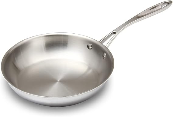 RUSTELA Professional Stainless Steel Frying Pan, 9.4 inches 24 cm, Triple Layer, Induction Safe, Dishwasher Safe, No Coating, Suitable for Both Induction and Fire