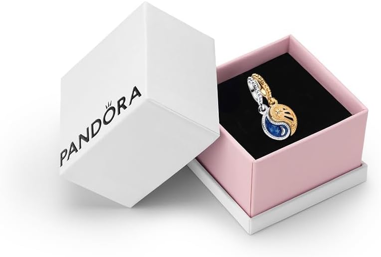 PANDORA Two-tone Splittable Sun & Moon Dangle Charm-With Gift Box