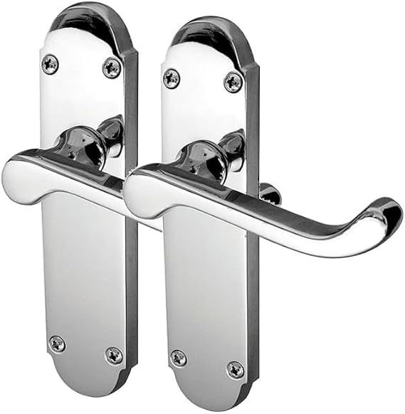 Polished Chrome Scroll Door Handle Set - Victorian Style Internal and External Lever Door Handles with Backplate 170mm x 42mm (Pair of Handles)