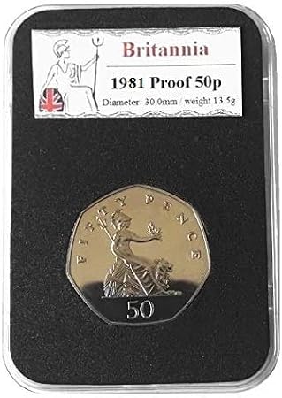 1981 Great Britain BRITANNIA BUNC Old Large Proof 50p encapsulated in Lighthouse Everslab Coin Holders